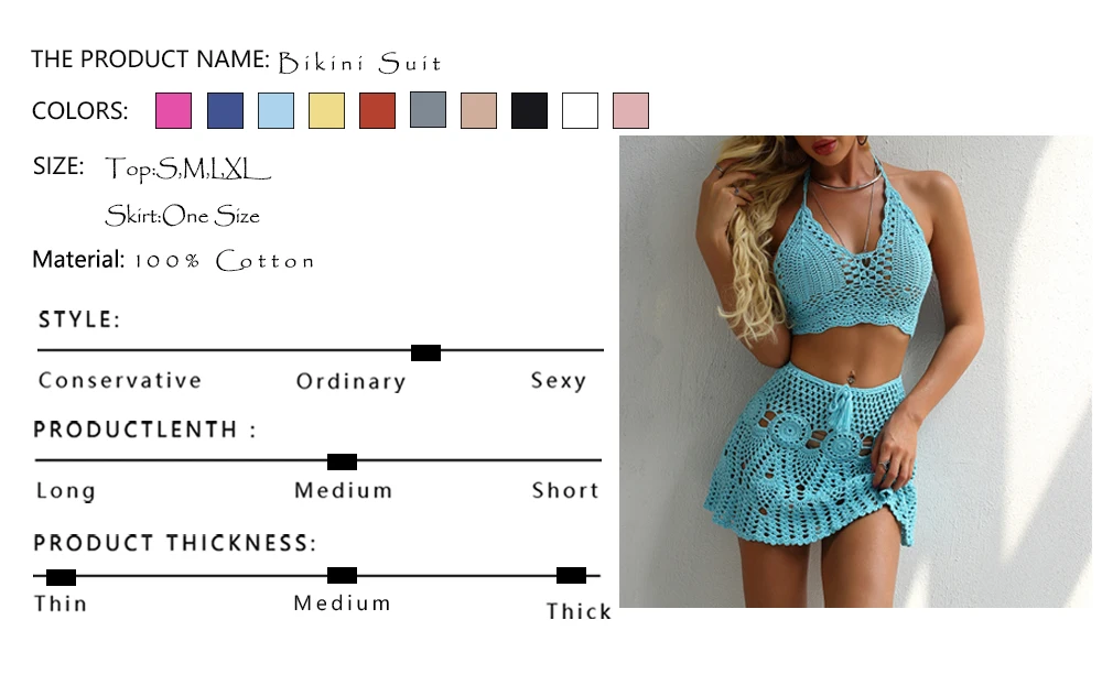 Two-piece Crochet Women Bikini Set Cover Up Swimsuit Swim Skirt Swimwear Bathing Swimdress Beachwear