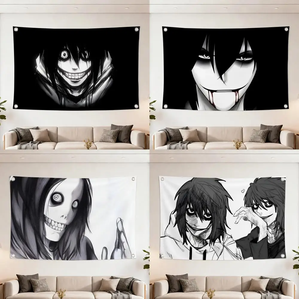 Creepypasta Jeff The Killer Flags Home Yard & Garden Decor Banner - Indoor Outdoor Wall Hanging Flag
