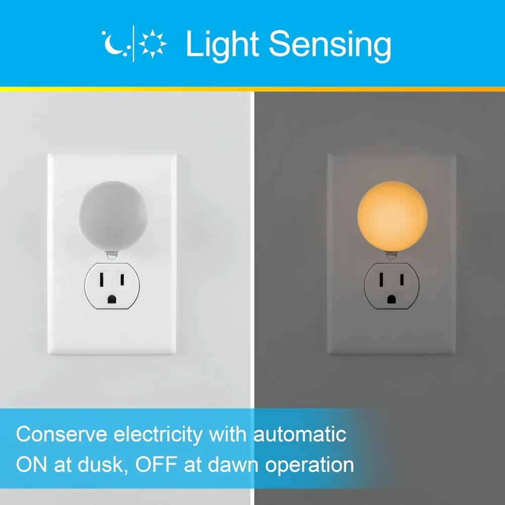 Warm Amber LED Night Lights, 4-Pack, Dusk to Dawn Sensor, UL Listed, Plug in, Auto On/Off view 3