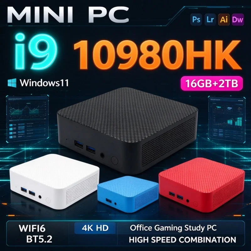 High Speed Intel I9 10980HK Mini Desktop PC Windows11 16GB RAM 1TB/2TB SSD WiFi6 BT5.2 4K Output Small Host For Home Work Use