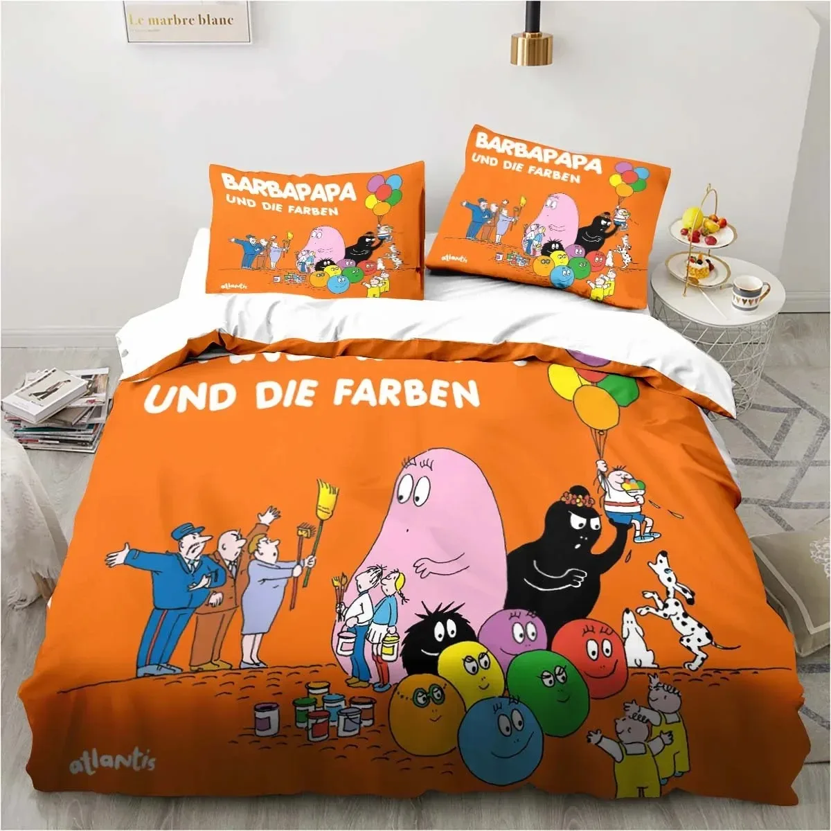 Cute Cartoon Les Barbapapa Bedding Set Soft Duvet Cover Adult Kids Bedroom Single Double King Size Bed Duvet Cover Pillow Case