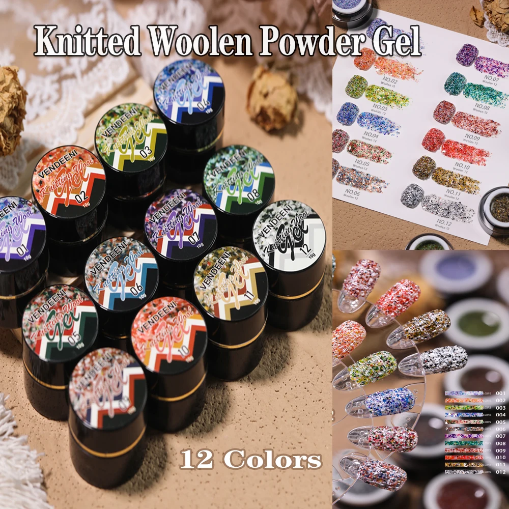 

Vendeeni 12-цветный вязаный шерстяной гель-лак для ногтей с эффектом зерна, УФ-светодиод, замачиваемый шерстяной плед, сделай сам, маникюрный гель-лак для ногтей