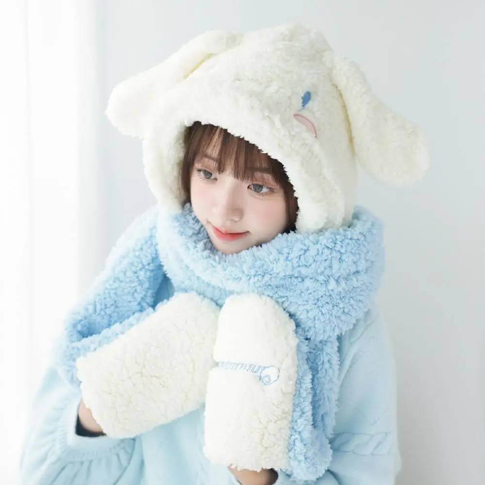 Sanrios Kawaii My Melody Peluche Cappello Sciarpa Guanti Anime Cinnamoroll Inverno Cartoon Addensare Tenere al caldo Morbido Dolce Ragazza festival Regalo