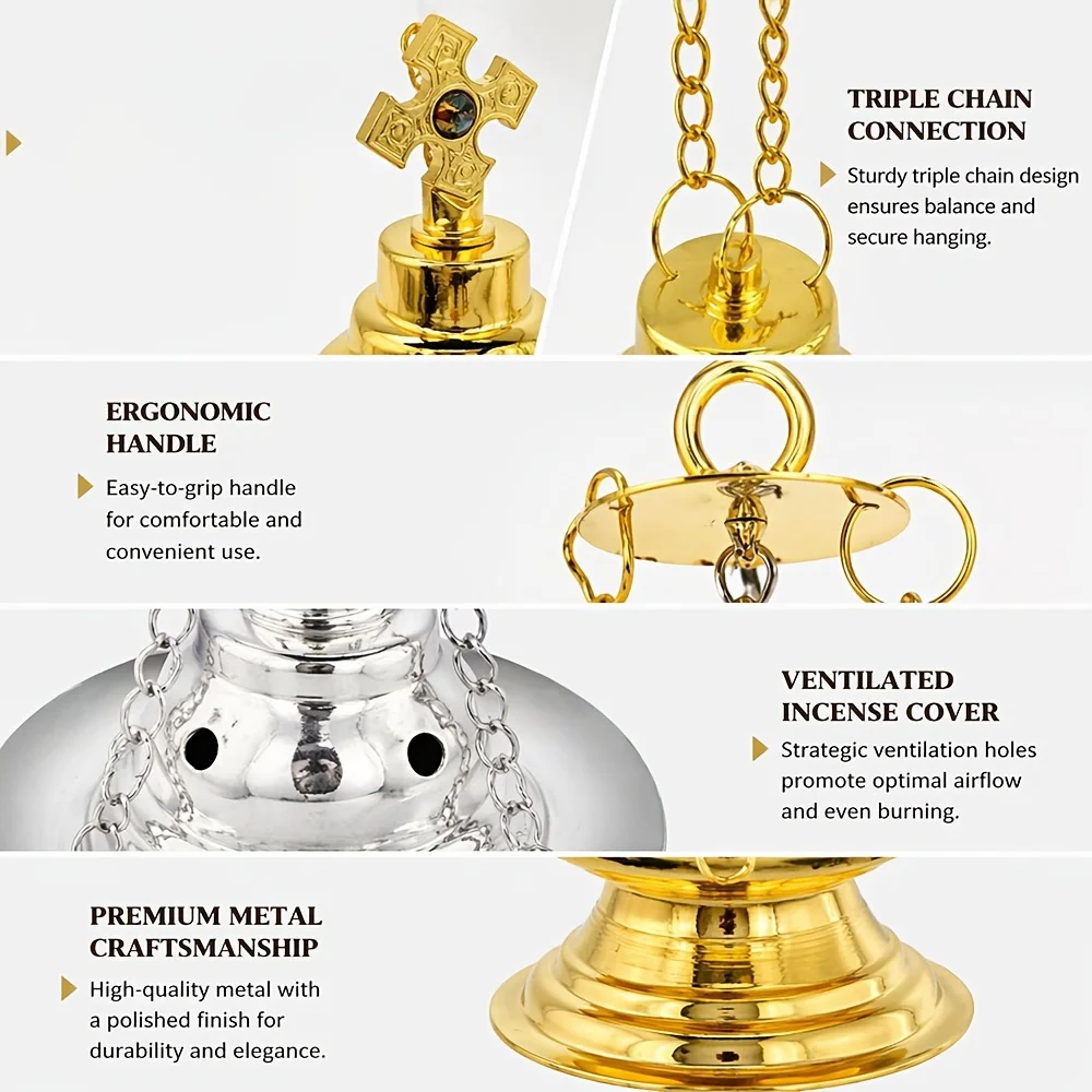 2 In 1 Hanging Tabletop Metal Incense Holder Gold Silver Plated Vintage Aroma Burner for Tea Room Meditation Indoor Home Decor