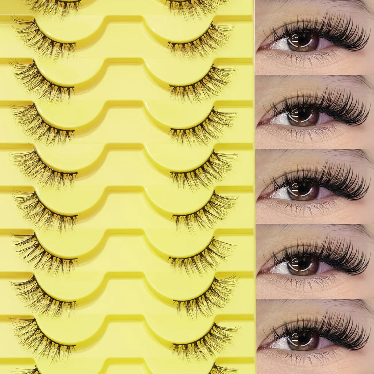 10 Pairs Half Lash Cat Eye False Eyelashes, 3-12mm 3D Long Fishtail Style, Soft Natural Fiber Lashes, Gift for Women Girls for