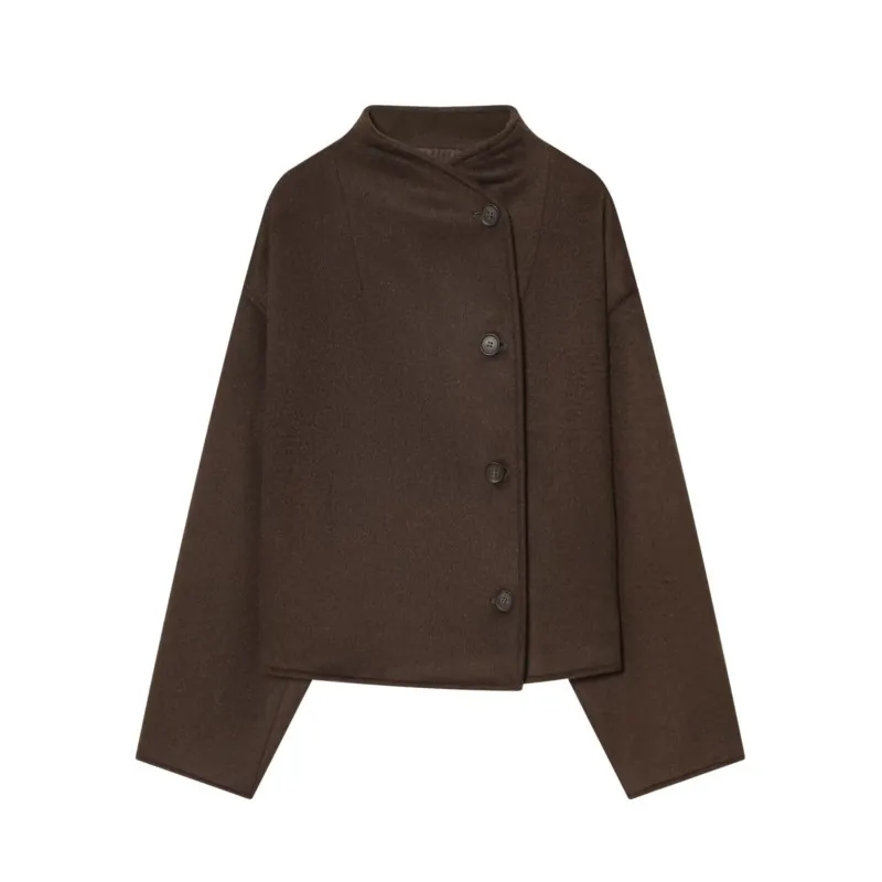 

Women Soft Crossover Jacket Casual Spring Autumn High Neck Long Sleeve Button Lady Jacket Female Tops