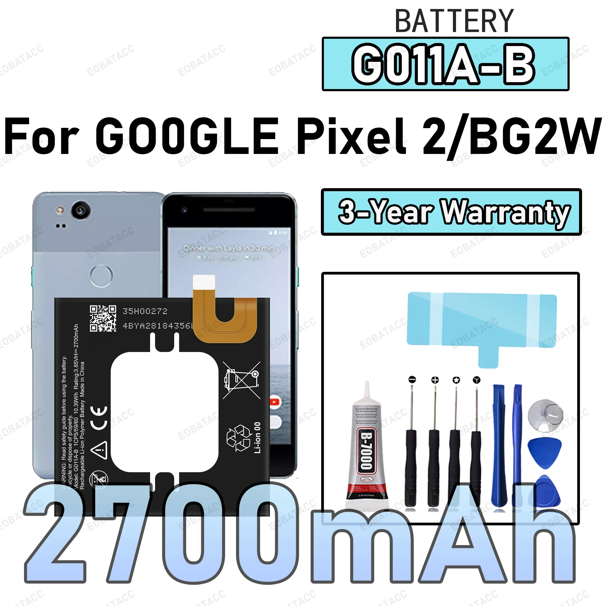

100% New Zero Cycle G011A-B Battery For GOOGLE Pixel 2/BG2W Phone Replacement Bateria +Free Tools