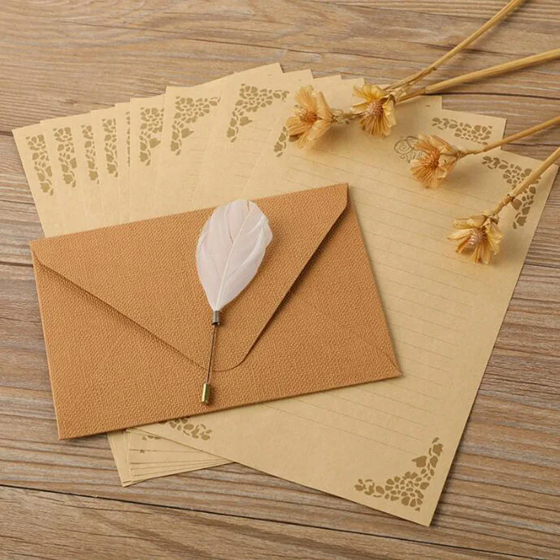 6 Letter Paper 3 Envelope Set Creative Kraft Paper A5 Floral Letterhead Set Beautiful Western Style Small Envelope Stationery