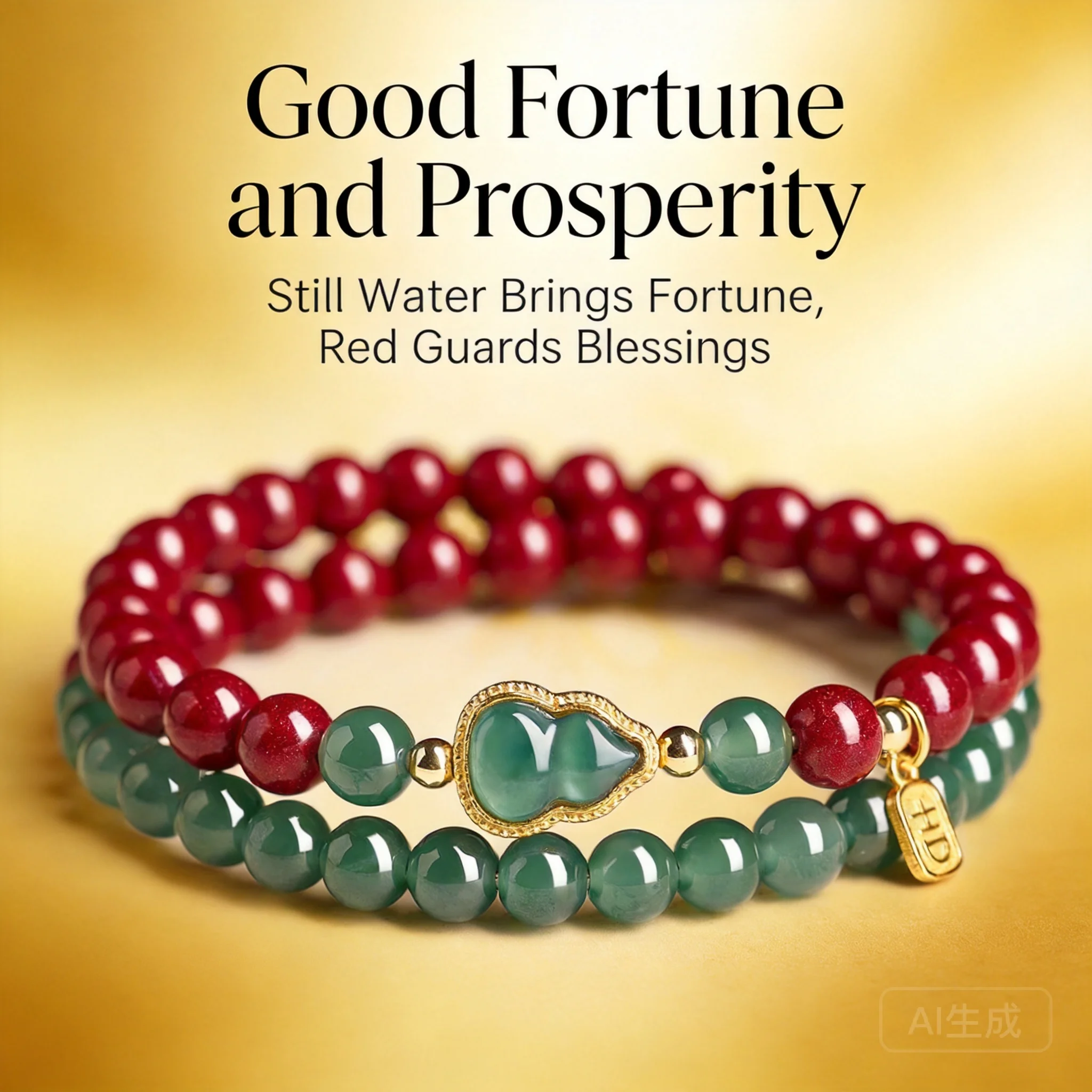 

Women's Double Layer Bracelet 2026 Chinese Style Natural Cinnabar Blue Water Jadeite Gourd Pendant Feng Shui For Birth Year Good