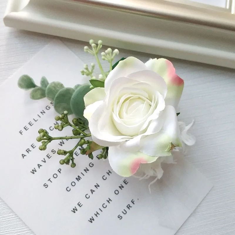 Boutonnière Blanche, Accessoires de Mariage, Corsage de Poignet, Broche Artificielle, Fleurs, Boutonnière, Invités de Mariage