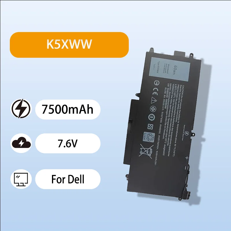 High Quality K5XWW Laptop Battery For Dell Latitude 7390 2in1 7389 5289 7.6V 7500mAh Long Lasting Battery