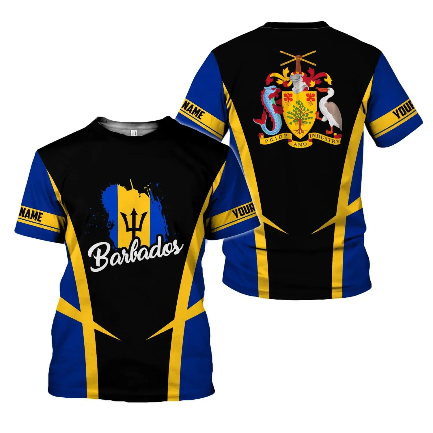 

Fashionable Barbados flag men's outdoor 3D printed sportswear casual quick-drying T-shirt made of polyester fiber