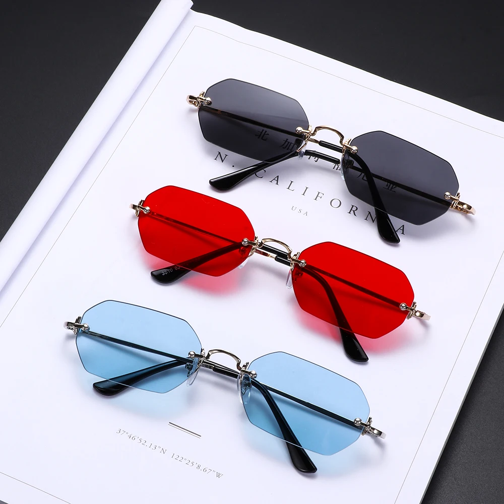 Luksusowe kwadratowe okulary przeciwsłoneczne bez oprawek mężczyzna marka projektant bezramowe gradientowe okulary przeciwsłoneczne kobieta moda Vintage Metal óculos De Sol