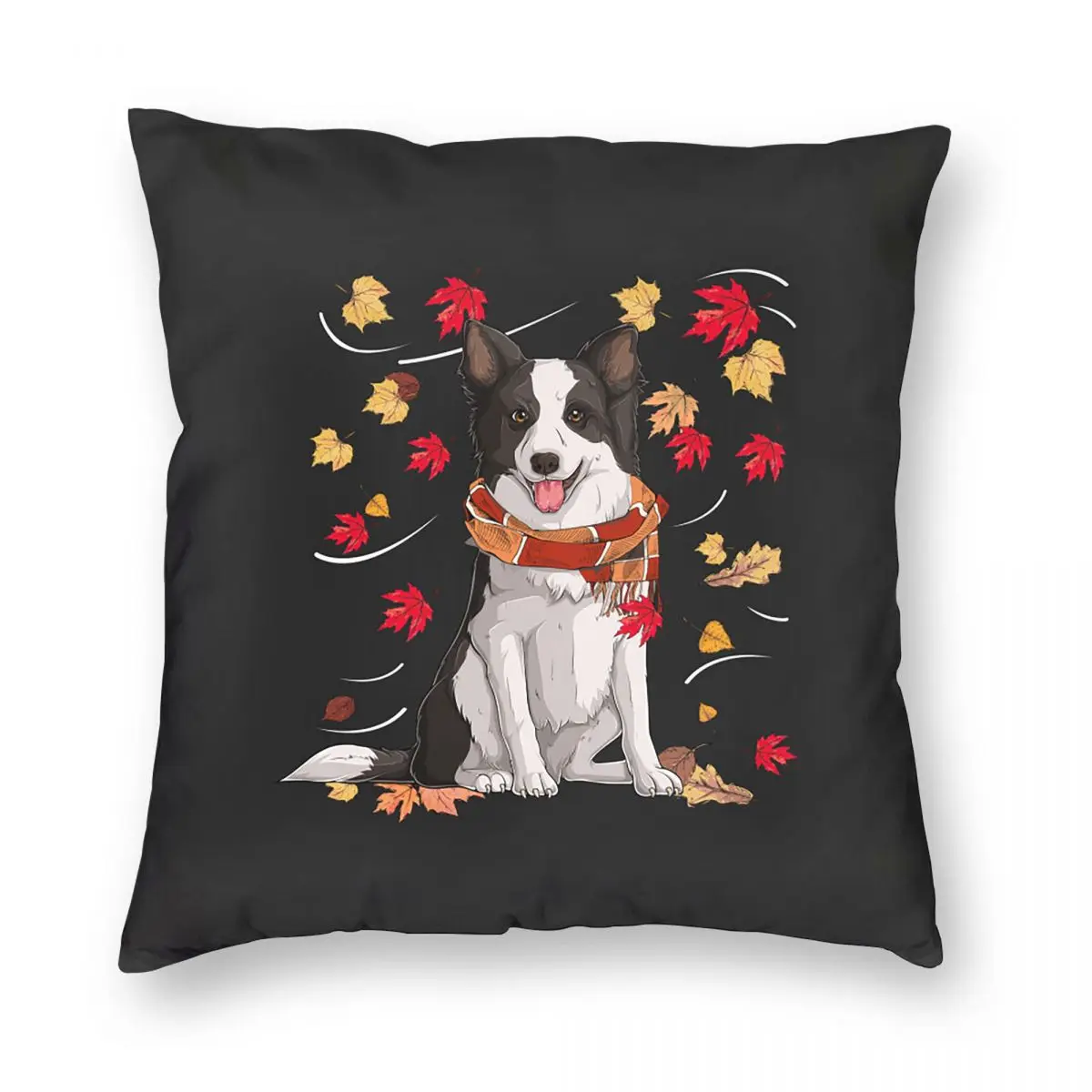 Turkey Border Collie Dog Maple Leaf Thanksgiving Square Pillowcase Pillow Cover Cushion Decor Comfort Throw Pillow for Bedroom