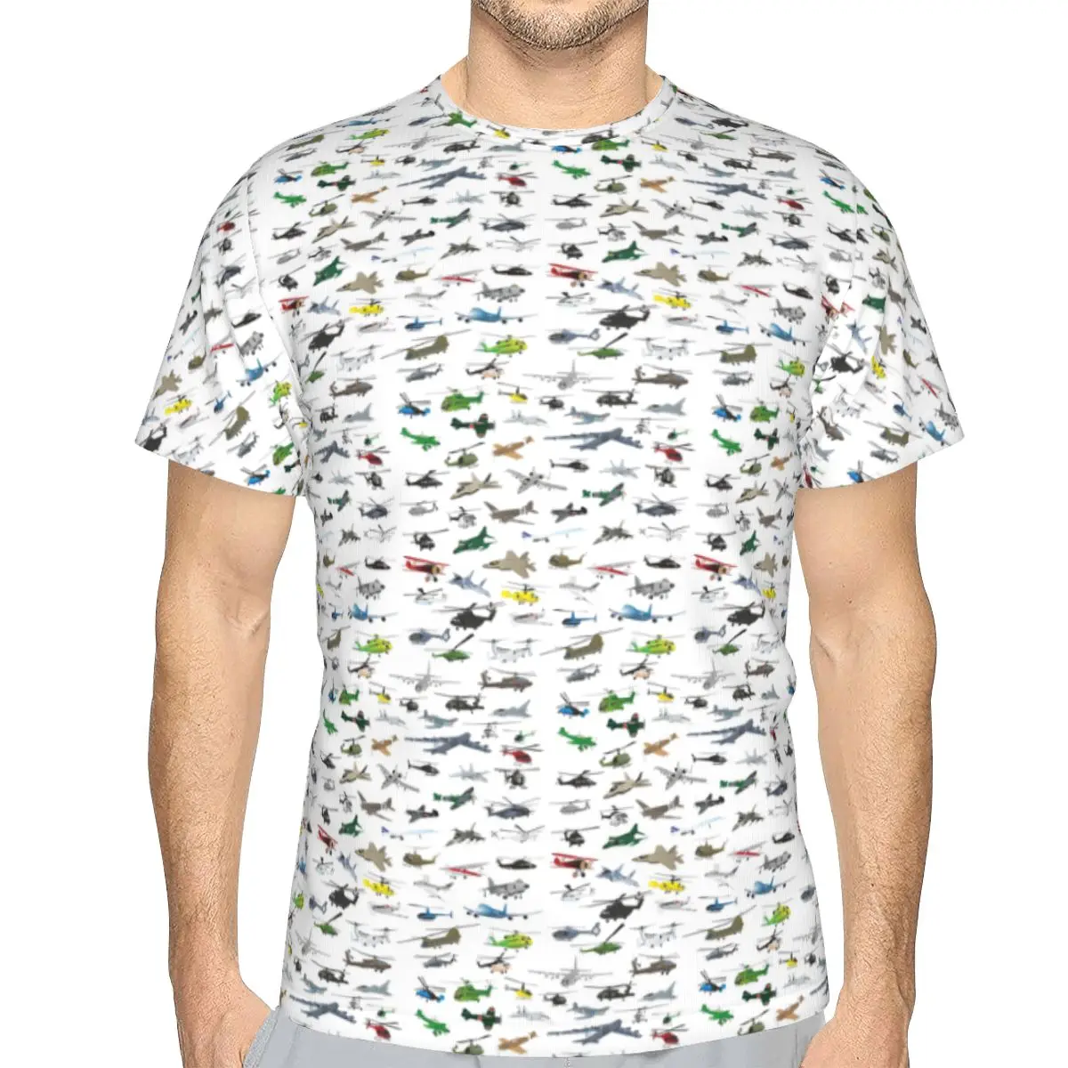 Various Colorful Airplanes And Helicopters 100% Cotton T-Shirt Men'sFashion T Shirts Men Round Neck Short Sleeve