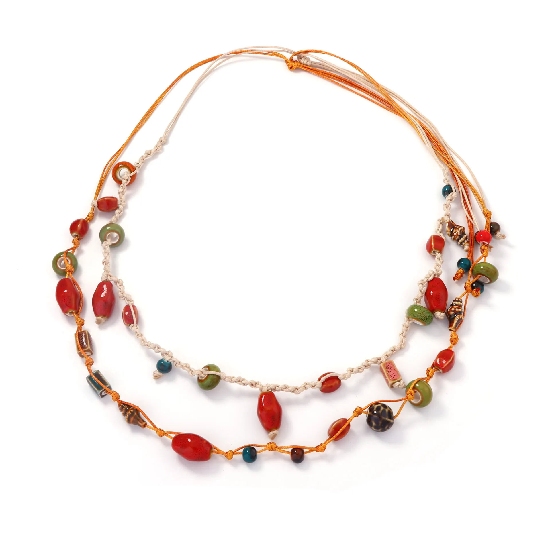 

ZAA Double-layer Colorful Ceramic Beads Rope Chains Charms Necklaces for Women Fashion Holiday Party Jewelry Gifts