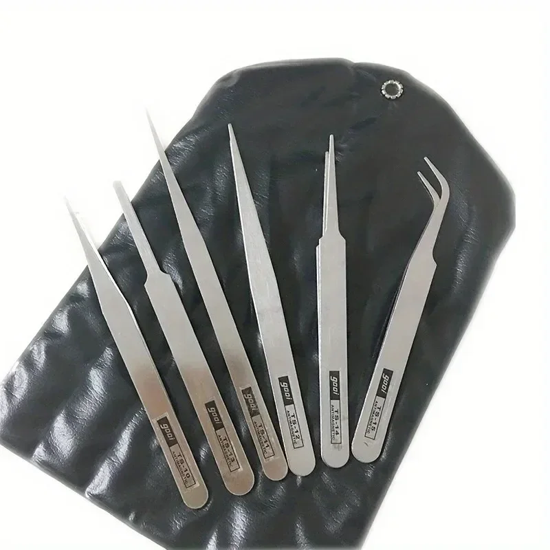 KATWAY 6Pcs Precision Stainless Steel Tweezers Set  Bent and Straight Tweezers for Industrial Repair Tools HH-AA14