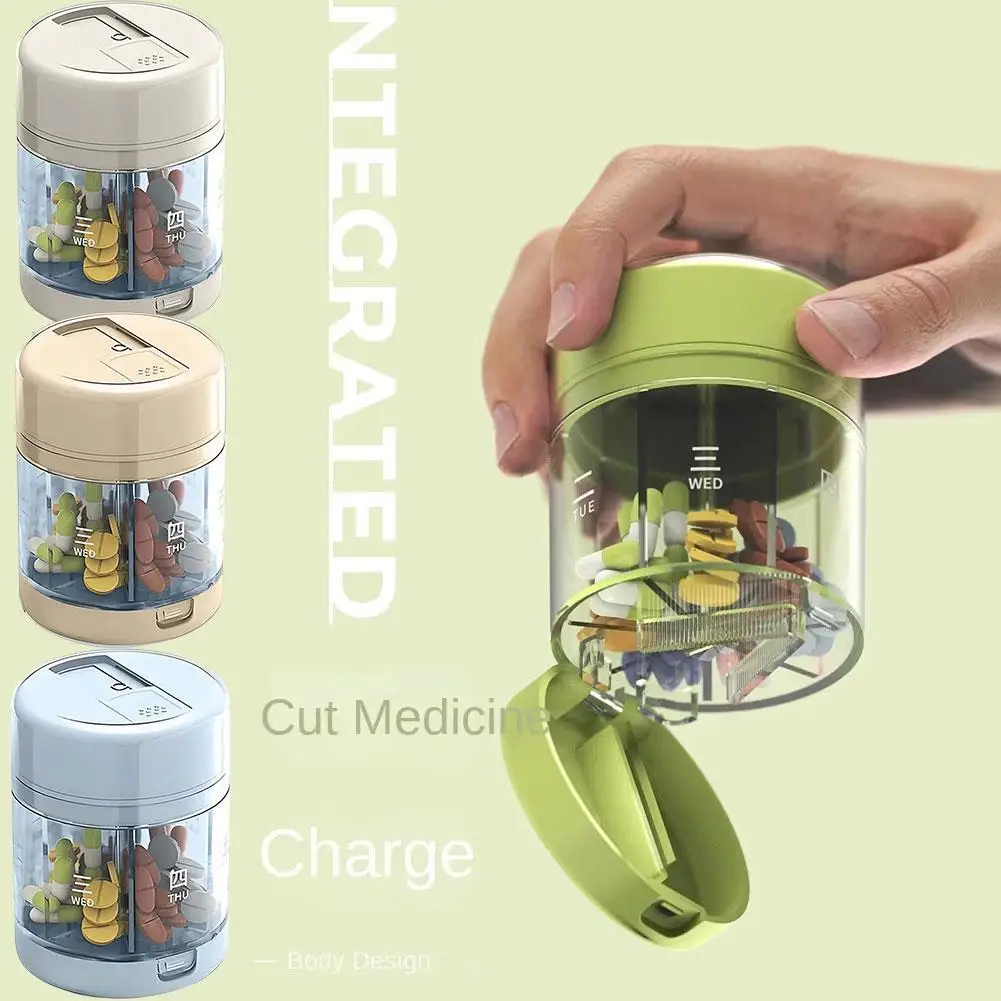 

Pill Cutter Pill Box 2-in-1 Portable 7-Day On-the-Go Mini Medication Dispenser Box 3-a-Day Medication Storage