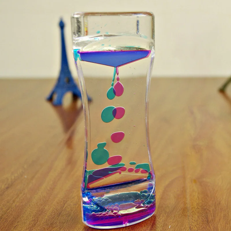 Hourglass Timer Double Colors Oil Hourglass Liquid Floating Motion Bubbles Timer Desk Decors Descending Sensory Bubbles Kids Toy