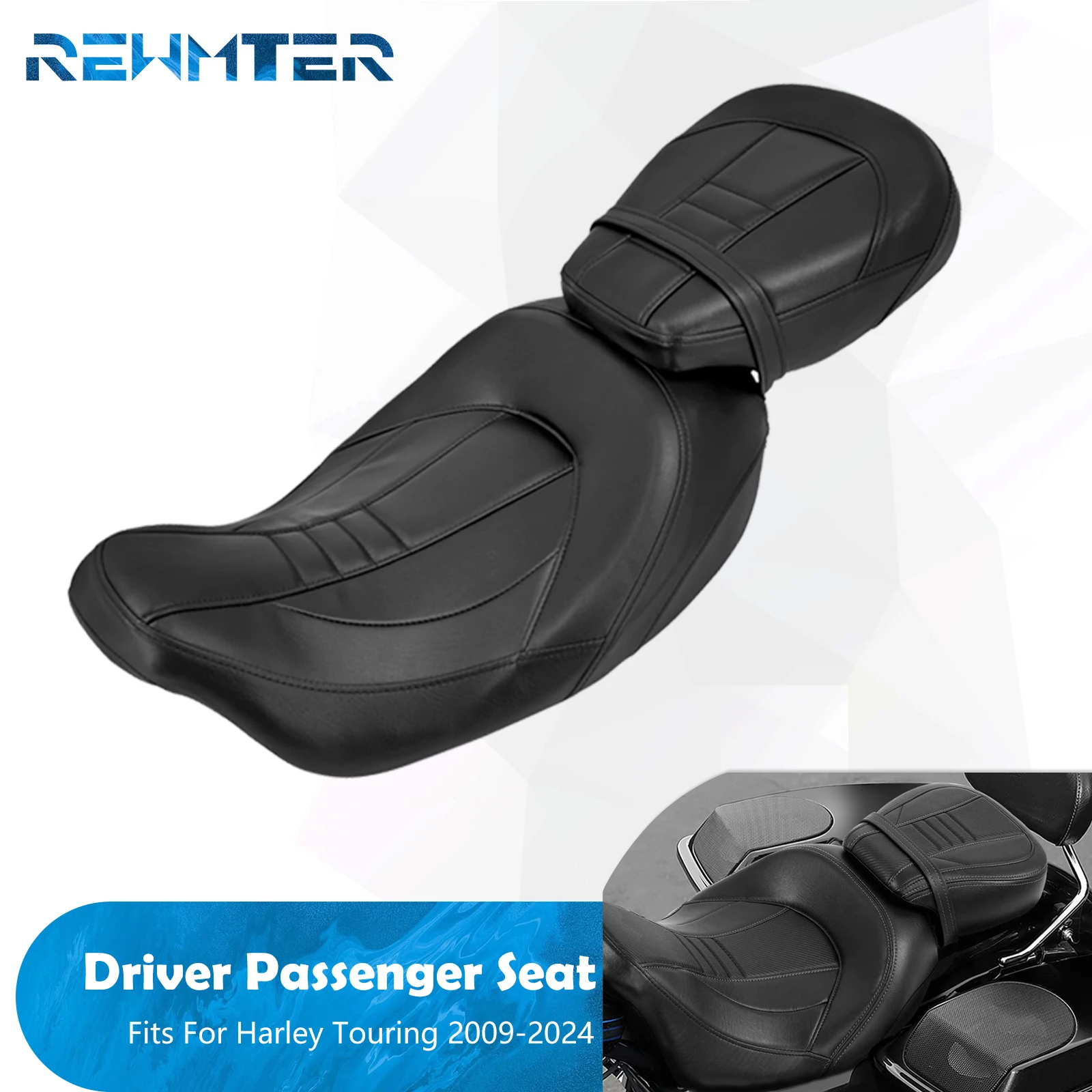 Motorfiets Twee Up Seat Zwart Voor Achter Bestuurder Passagiersstoel Voor Harley Touring Road King Street Electra Road Glide 2009-2024