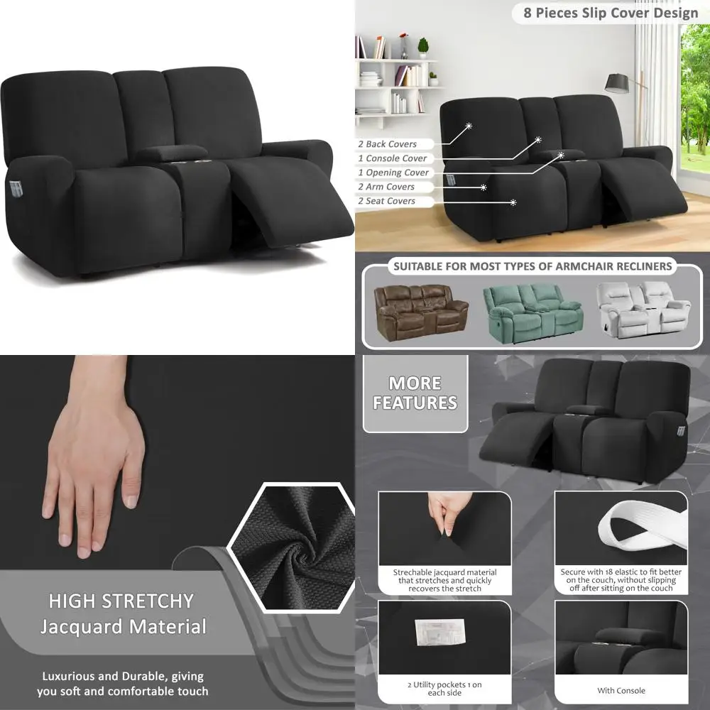 

Эластичные чехлы для диванов, набор из 8 предметов для двухместного кресла со средней консолью, чехол с жаккардовым дизайном