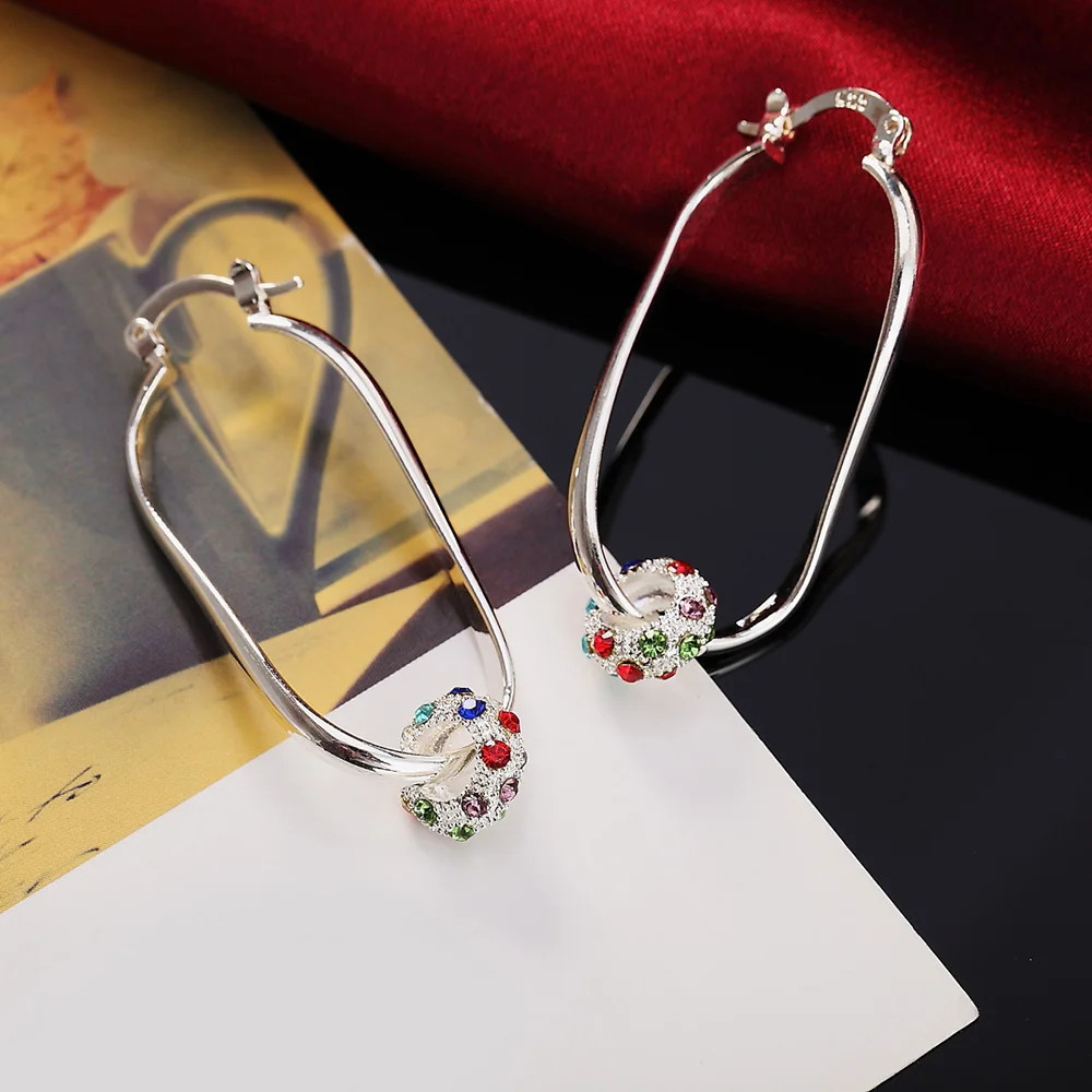 

Hot noble Colorful crystal beads 925 Sterling Silver drop Earrings for woman party fashion Jewelry charms fine Christmas Gifts