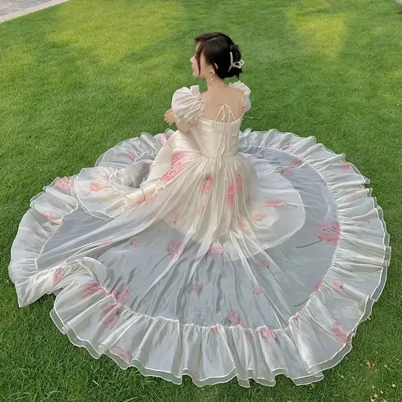 

Women's French Court Style Floral Bubble Sleeve Dress Women Fashionable Sexy Dresses Dress for Women Birthday Party Gifts