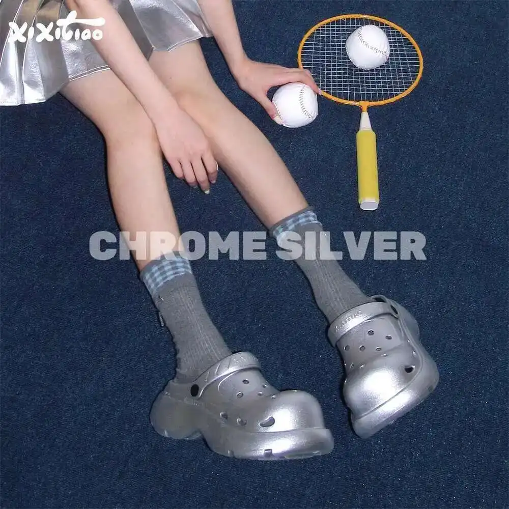 

Women Garden Shoes High-end Silver Hole Shoes For Women's Summer Slippers Outdoor Anti Slip Fashionable Outdoor Sandals Beach