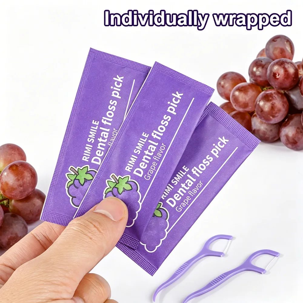 Grape Flavor Individually Wrapped Dental Floss Picks 32/52/110PCS, Disposable Interdental Cleaner for Home Hotel Restaurant Bar