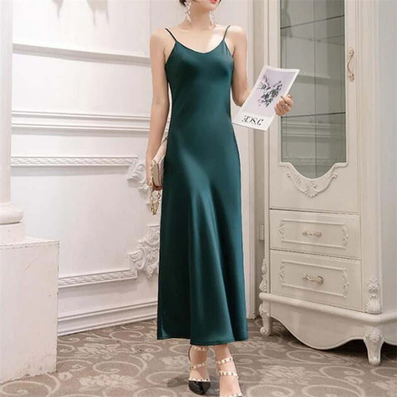 Phụ Nữ Dài Sleepdress Lụa Satin Spaghetti Dây Nhà Váy Mùa Hè 2022 Chắc Chắn Mềm Mại Thoải Mái Thoáng Khí Phong Cách Mới Vestidos