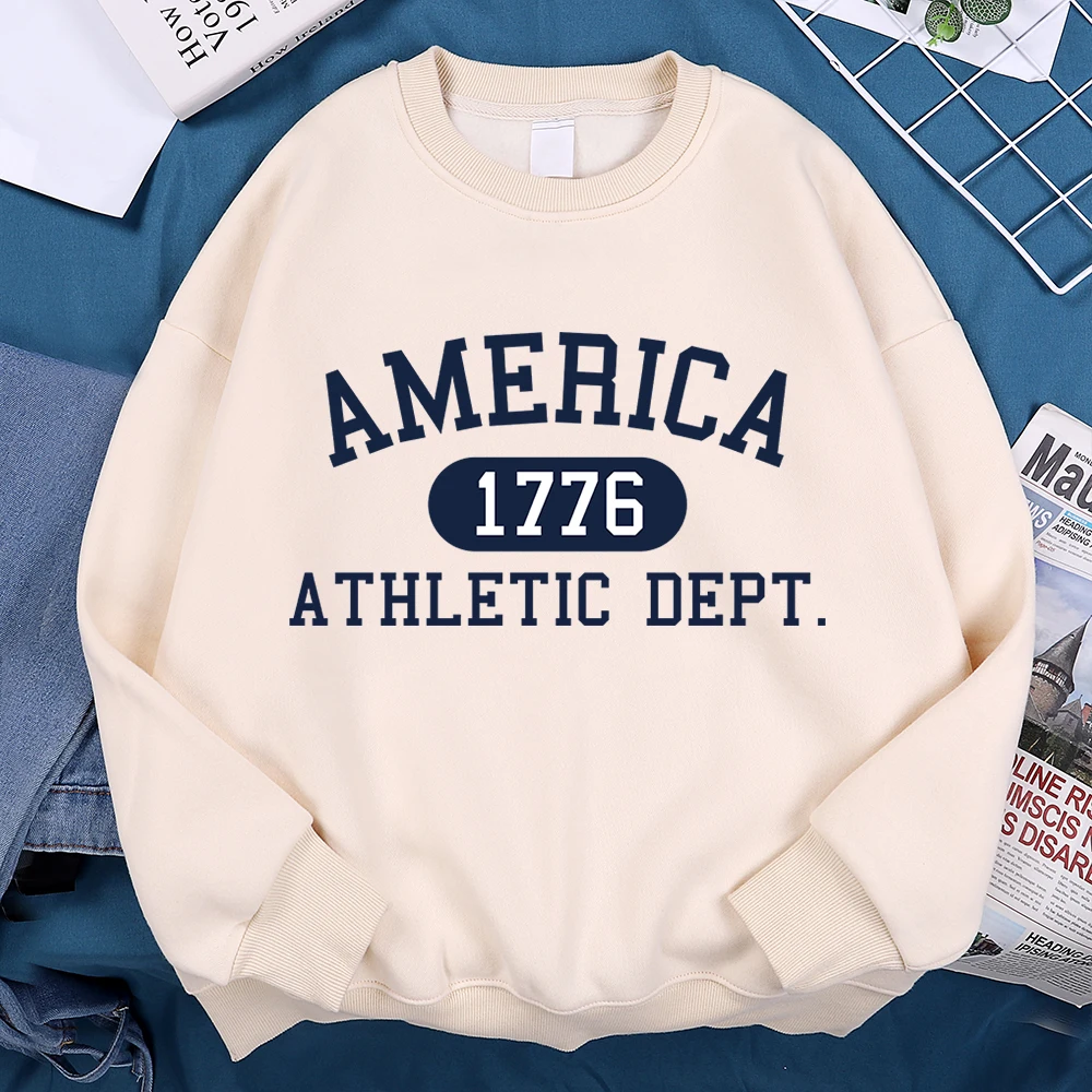 America 1776 Athletic Dept Letter Hoodies Men Hip Hop Fleece Long Sleeves Pullover Clothes Autumn Loose Casual Hoody Women