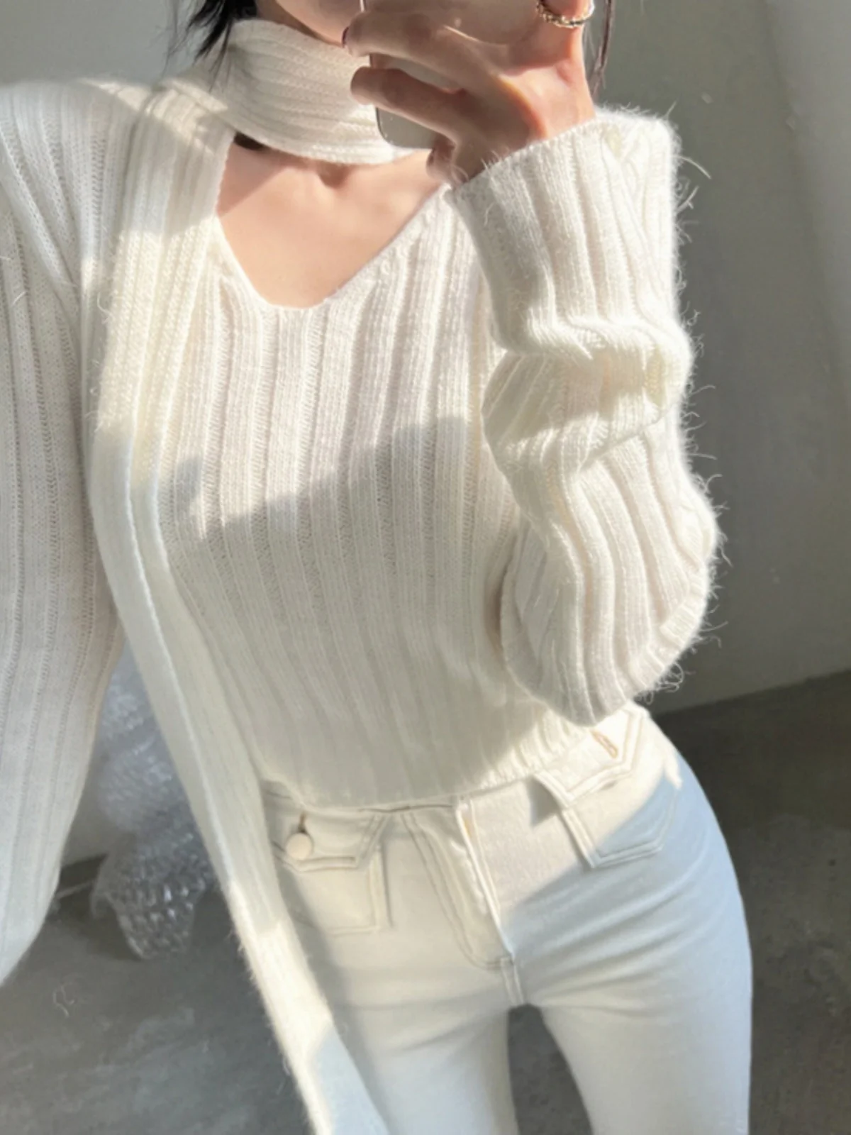 

Women's Long Sve Base irt Winter Warm Scarf Plaid oulder Pad Knitted Sweater Retro V-ne Korean Sle Slim Fit Knitwear