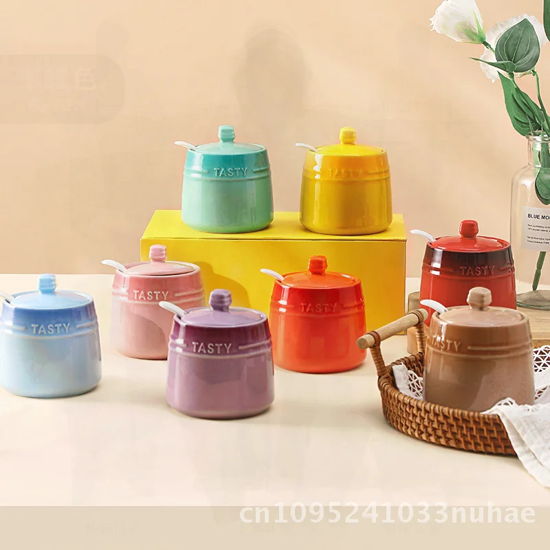 Nordic Ceramic Gradient Colorful Seasoning Jar Creative Kitchen MSG Salt Container Solid Seasoning Holder Household Item