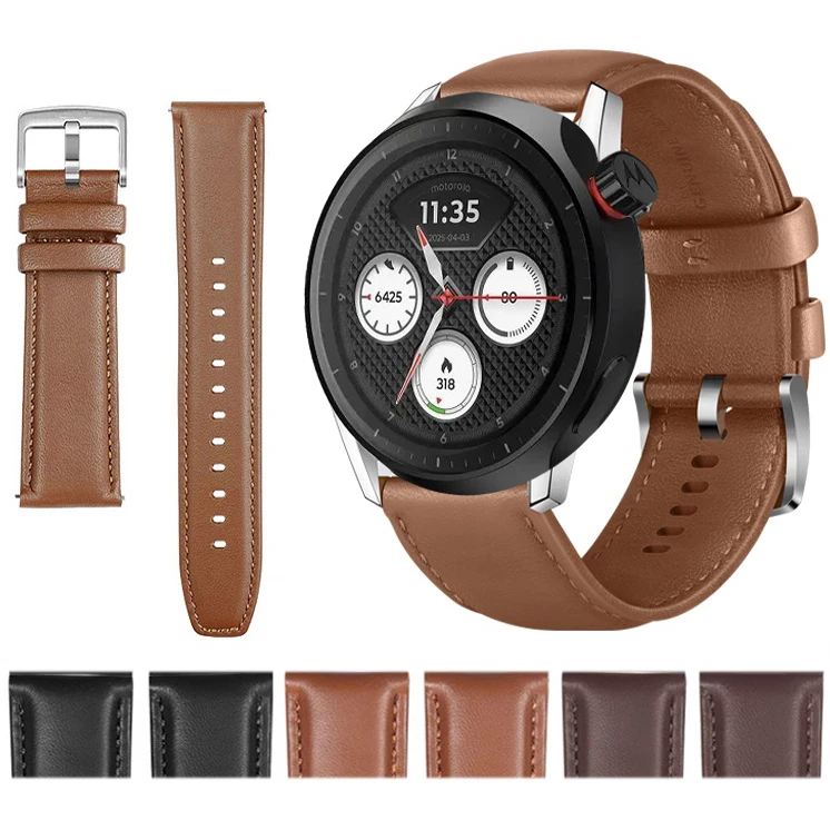 Genuine Leather Watchband for Motorola Moto Watch 2026 Huawei Watch GT 6 22mm Strap Steel Pin Buckle High Quality Wrist Bracelet