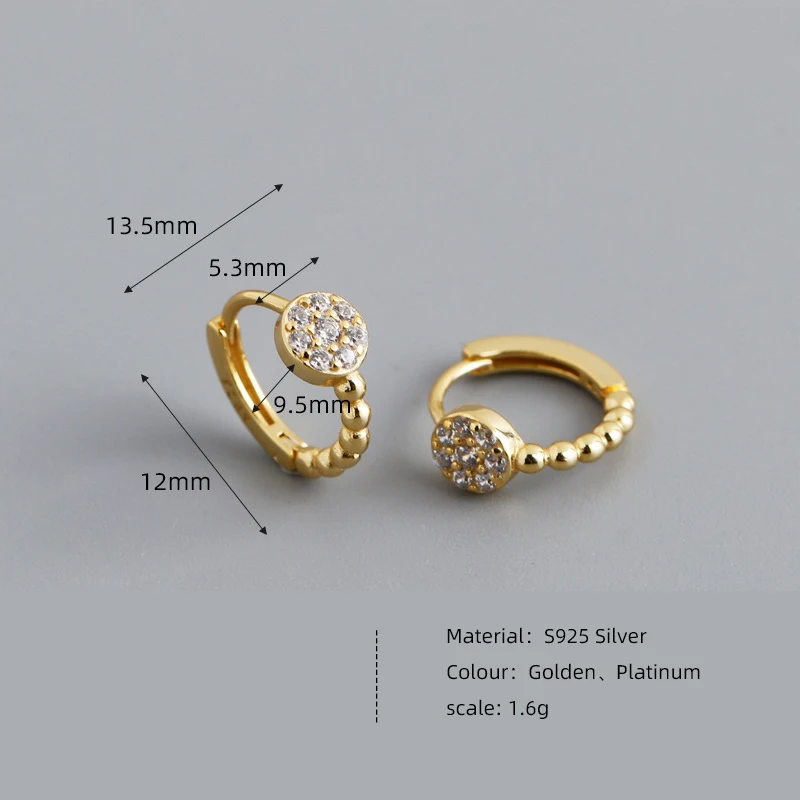 KAMIRA 925 Sterling Silver Geometric Round Zircon Beads Earrings for Women Fashion Elegant Hug Earrings Party Exquisite Jewelry