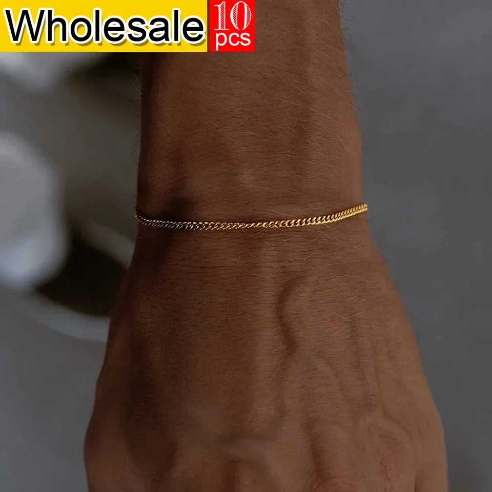 

Men's stainless steel bracelet fashion trend Cuban chain waterproof and non fading bracelet 10pcs wholesale factory direct sales