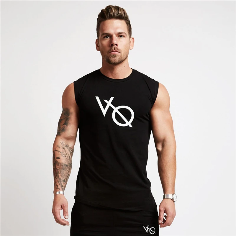 Street wear slim casual men\'s vest wide shoulder round neck top men\'s vest cotton summer fitness exercise sportswear