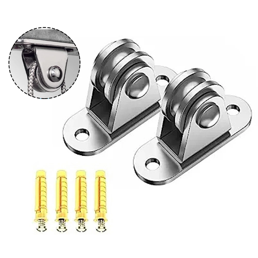 2/4Pcs Heavy Duty Fixed Pulley Detachable Pulley Block Kit Wall-Mounted Pulley Loading 176 Lb For Sliding Gate And Wire Rope