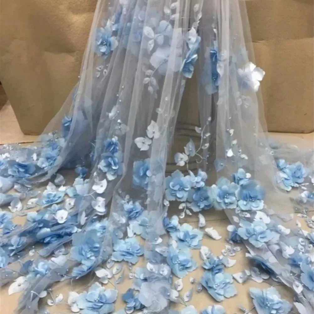 3D Flower Lace Fabric with Beads