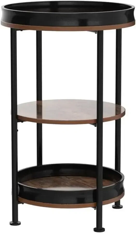 Side Table, Round End Table with 3 Storage Shelves for Living Room, Bedroom, Nightstand with Steel Frame for Small Spaces