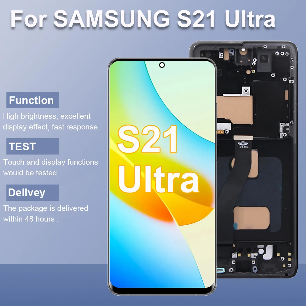 

S21 Ultra 5G TFT-экран в сборе для Samsung Galaxy S21 Ultra 5G G998B G998B/DS ЖК-дисплей с цифровым преобразователем сенсорного экрана и рамкой