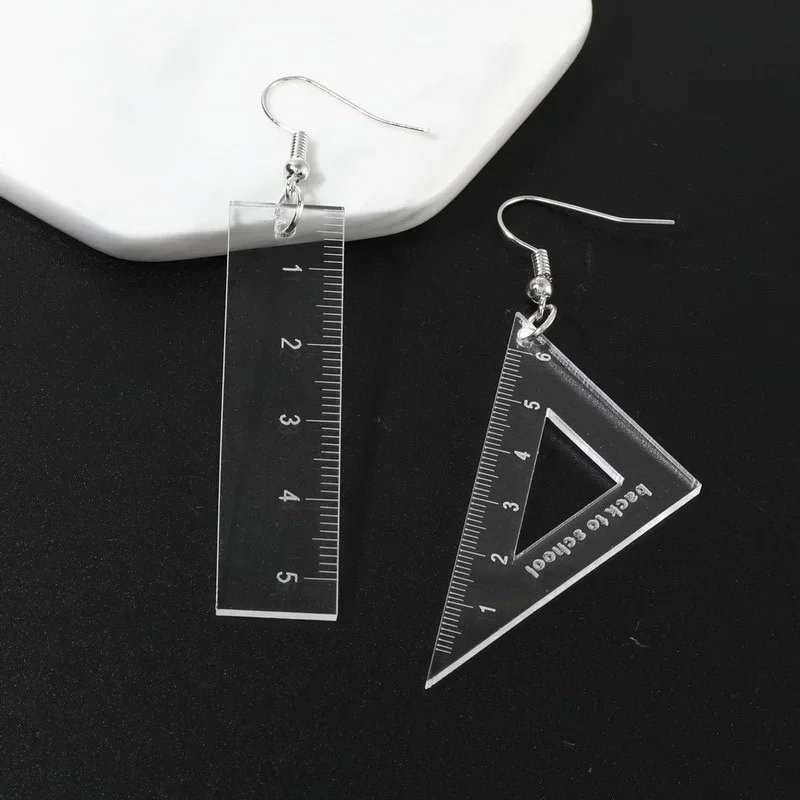 Funny Jewelry Math Ruler Triangle Acrylic Material Pendant 4 Colors Available Fashion Cute Earrings For Women Girls Gifts