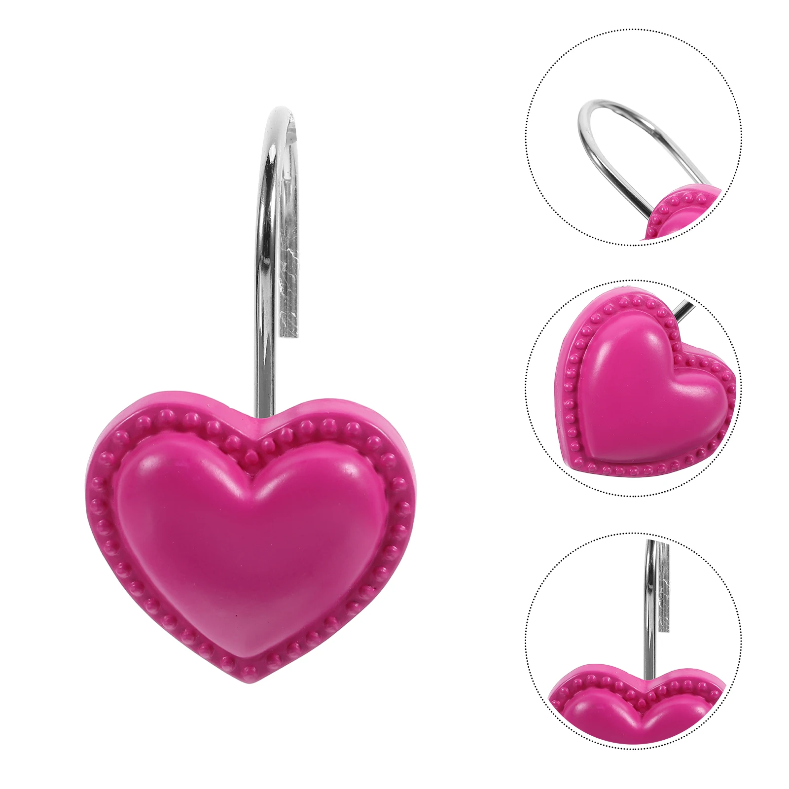 

12Pcs Heart Resin Hanging Rings for Shower Curtain Sturdy Iron Hooks Decorative Curtain Hangers Home Bathroom Use