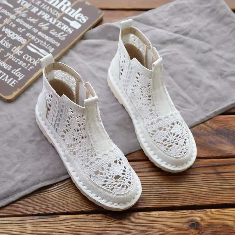 New Women's Breathable Mesh Boots Summer Fashion Women's Boots Walking Shallow New Solid Non Slip Casual Shoes Vulcanize Shoes