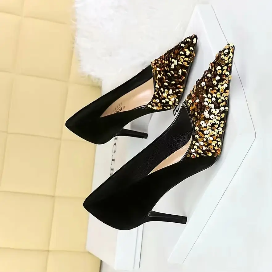 

Designer Luxury Pointed High Heels Sequin Party Dress Sandals Women 2025 Fashion Elegant Sexy Office Gladiator Women Pumps