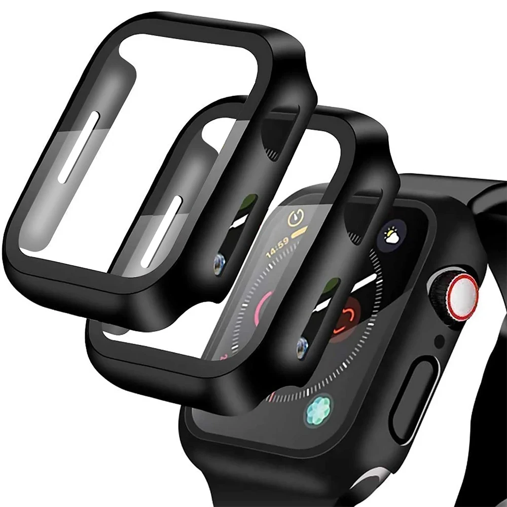 Cristal y cubierta para funda de Apple Watch, Protector de pantalla de 45mm, 41mm, 44mm, 40mm, 42mm y 38mm, Protector de pantalla para iWatch Serie 9, 8, 7, 6, Se, 5, 3