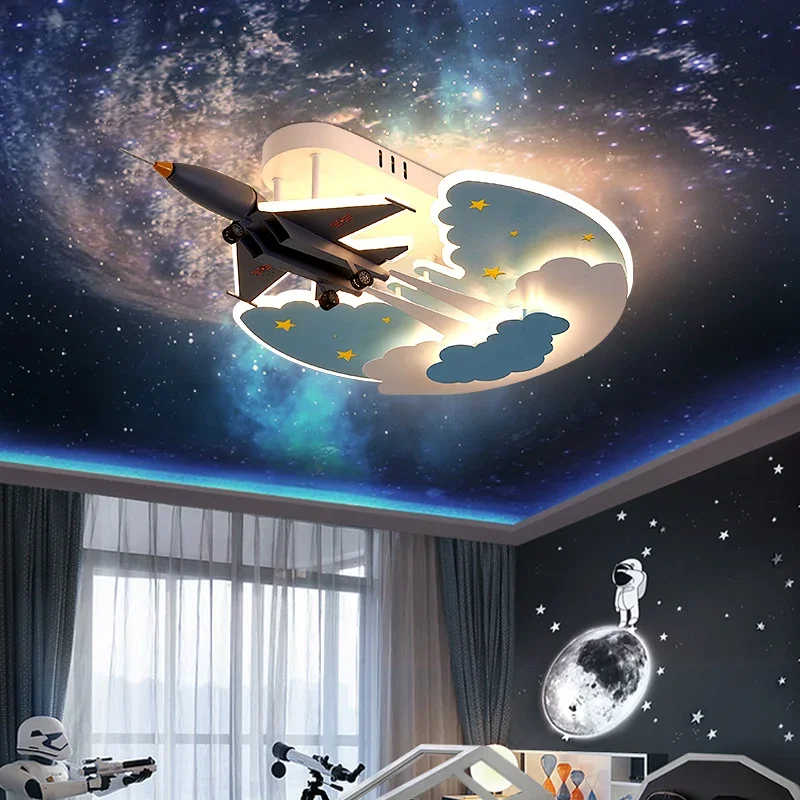 

Children's Room Lights Creative Cloud Space Fighter Model Lights Cartoon Modern Simple Boys Bedroom Airplane Eye Protection Lamp