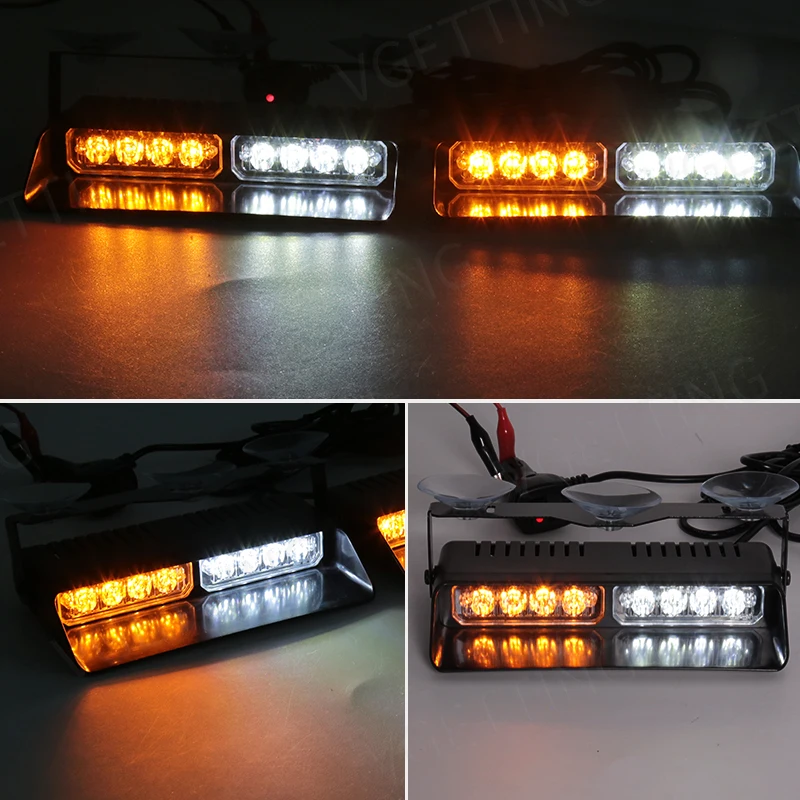 2-in-1 LED Car Strobe Lights For Emergency Flash Warning Lamp Windshield Bar 16 Beads Red Blue Amber White Auto Light Assembly