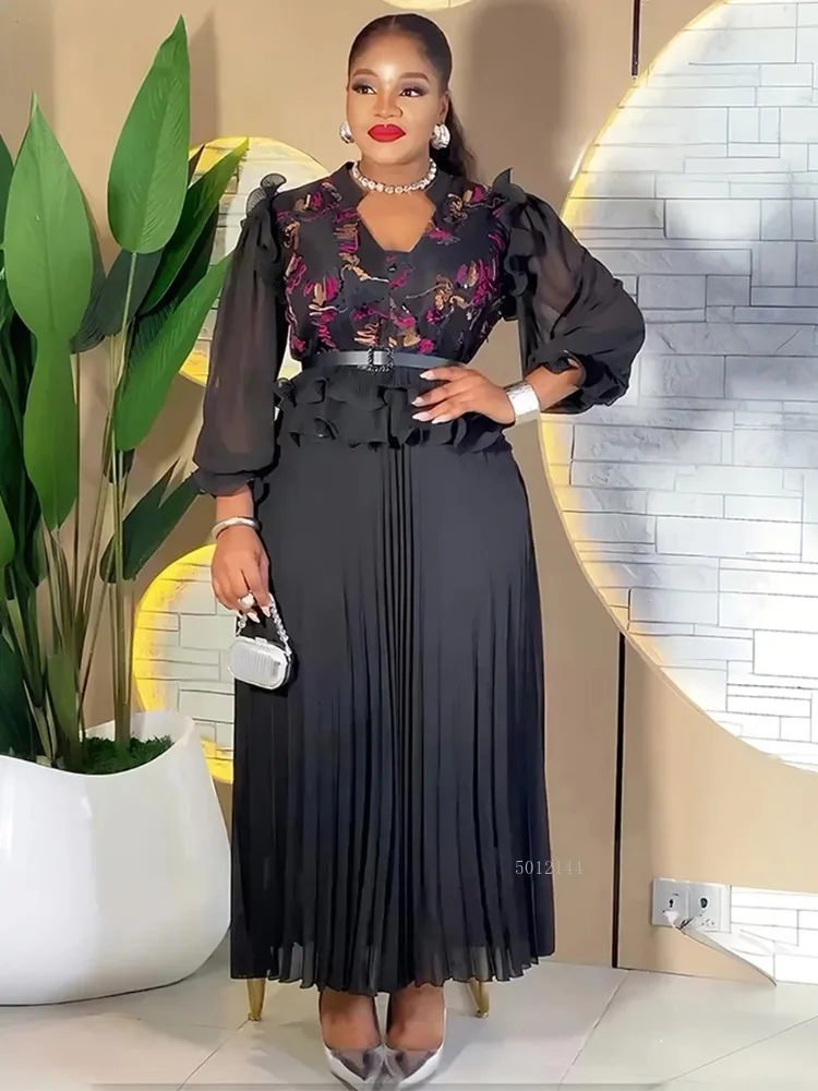 2026 Lente Chiffon Lange Jurken Elegante Vrouwen Bruiloft Verjaardag Feestjurk Geplooide Maxi Jurk Afrikaanse Kleding Dubai Abaya Kaftan - afbeelding 2