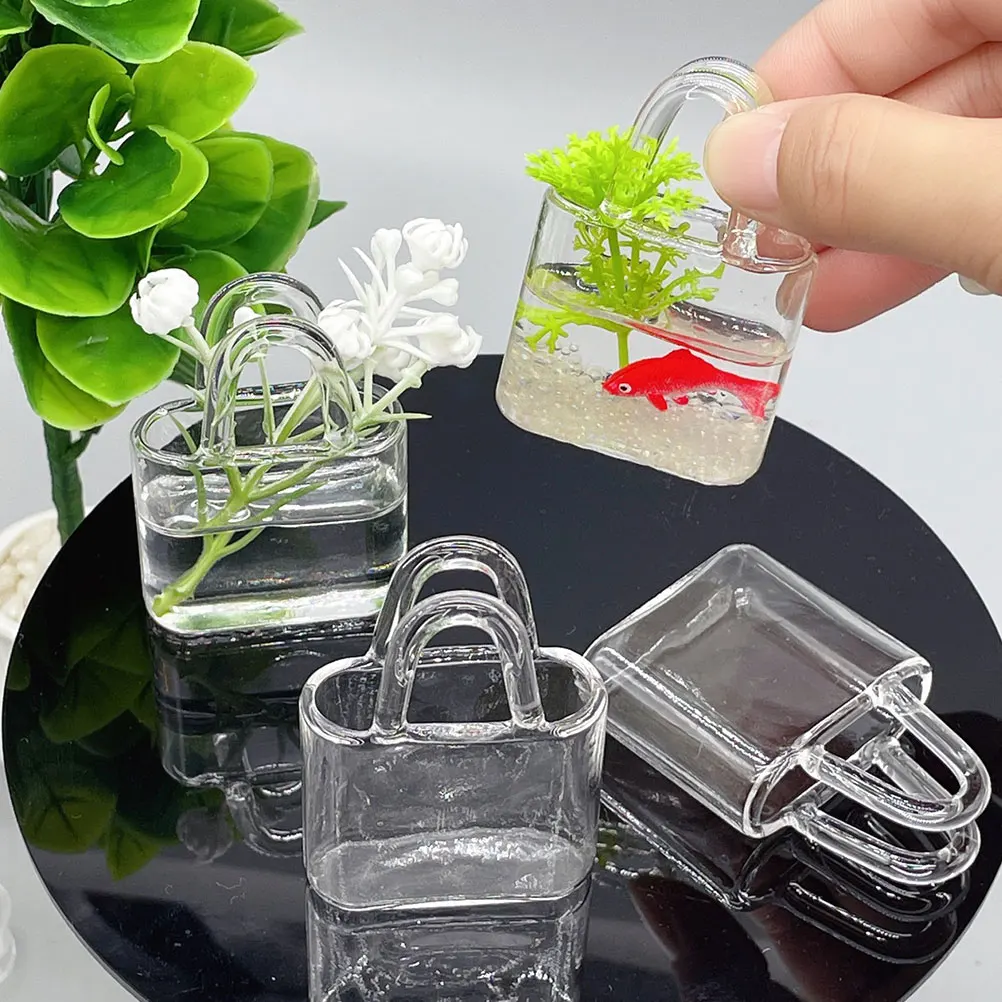 

1PC Portable Glass Bag Mini Fish Tank Shaped Vase Lightweight Educational Toy for Kids Creative Accessories Miniature House